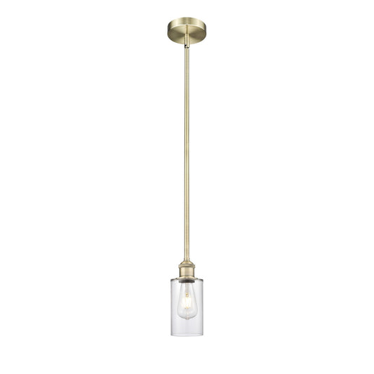 Innovations Clymer 4in 1-Light Mini Pendant | Art Nouveau Antique Brass Steel and Clear Glass | Kitchen Island & Dining Room | 3.88 | Model 616-1S-AB-G802