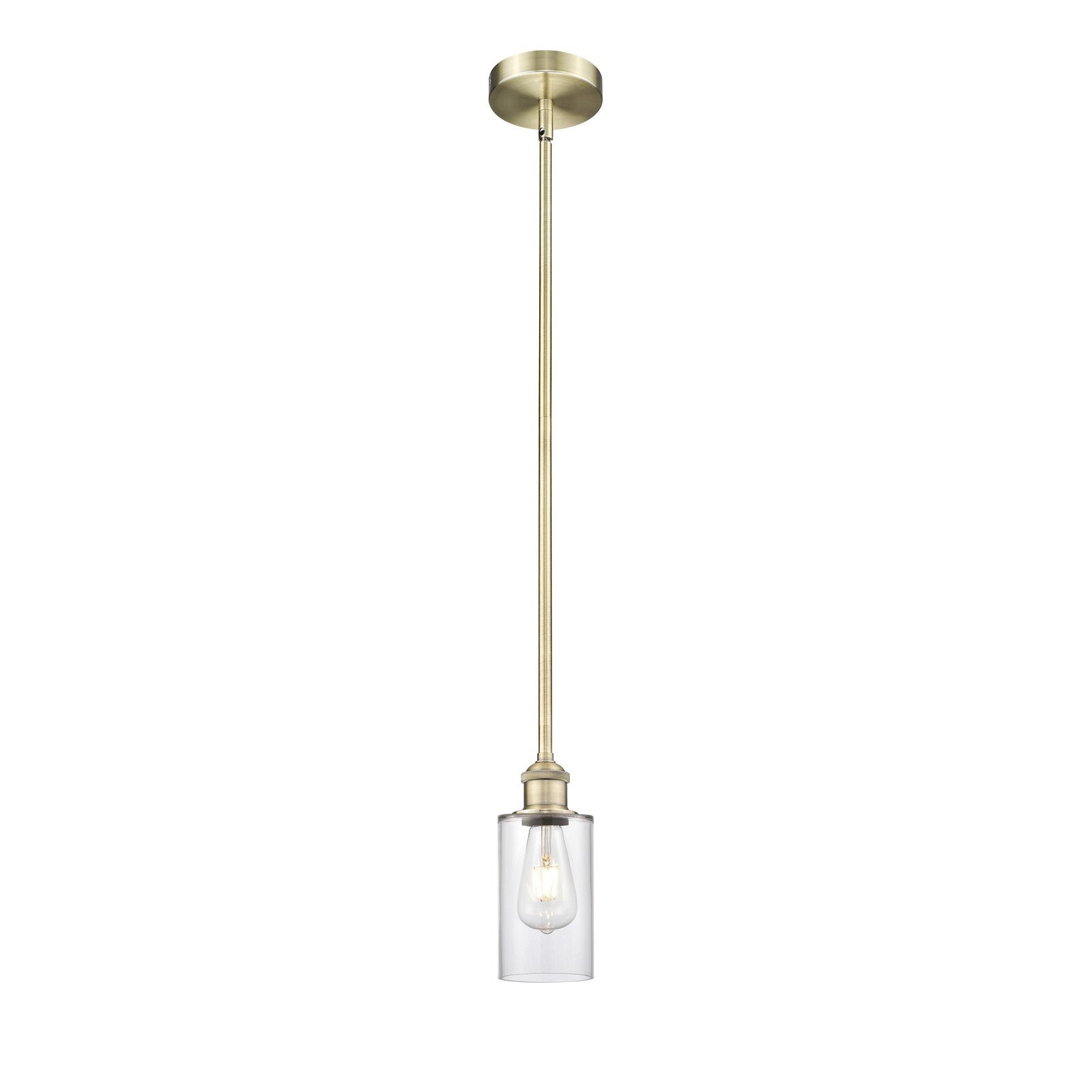 Innovations Lighting Clymer 4in 1-Light Mini Pendant | Art Nouveau Antique Brass Steel and Clear Glass | Kitchen Island & | Model 616-1S-AB-G802-LED