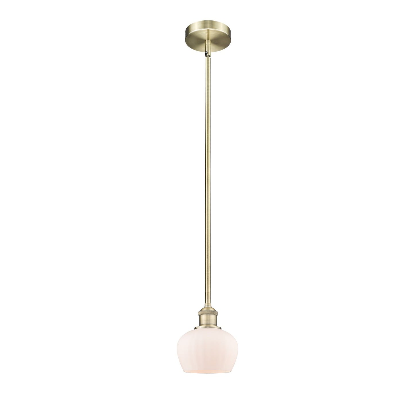 Innovations Fenton 7in 1-Light Mini Pendant | Industrial Antique Brass and Matte White Ribbed Glass | Kitchen Island & Dining Room | Model 616-1S-AB-G91