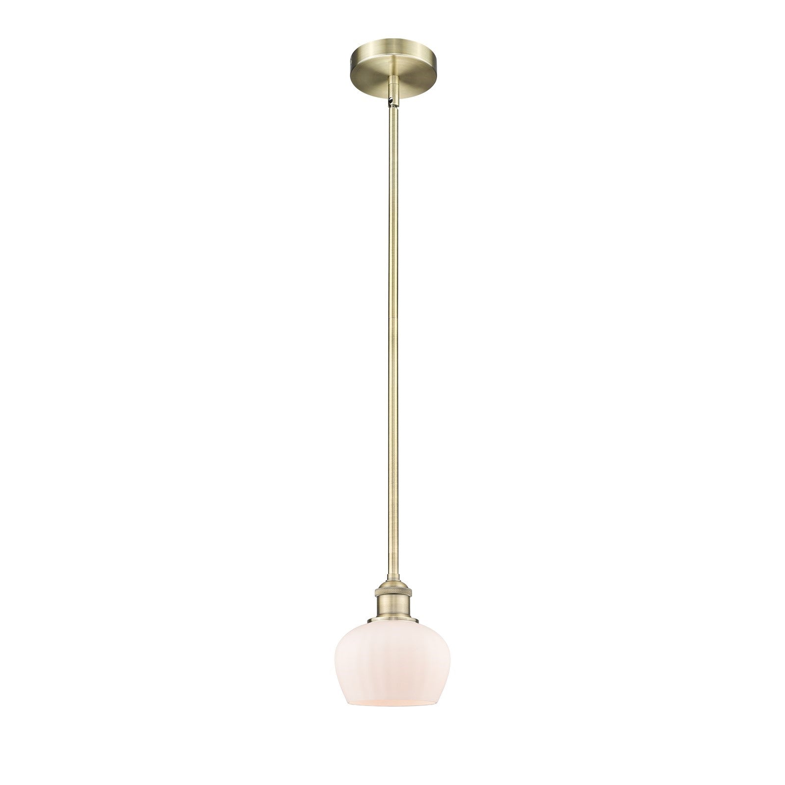 Innovations Fenton 7in 1-Light Mini Pendant | Industrial Antique Brass and Matte White Ribbed Glass | Kitchen Island & Dining Room | Model 616-1S-AB-G91