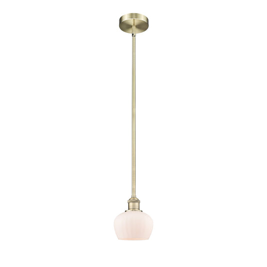 Innovations Fenton 7in 1-Light Mini Pendant | Industrial Antique Brass and Matte White Ribbed Glass | Kitchen Island & Dining Room | Model 616-1S-AB-G91