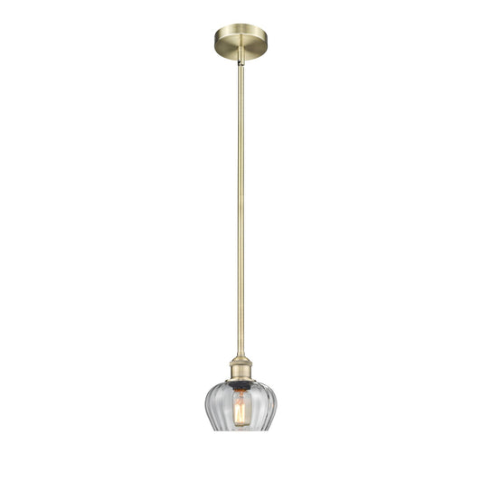 Innovations Fenton 7in 1-Light Mini Pendant | Industrial Antique Brass Steel and Clear Ribbed Glass | Kitchen Island & Breakfast Bar | Model 616-1S-AB-G92
