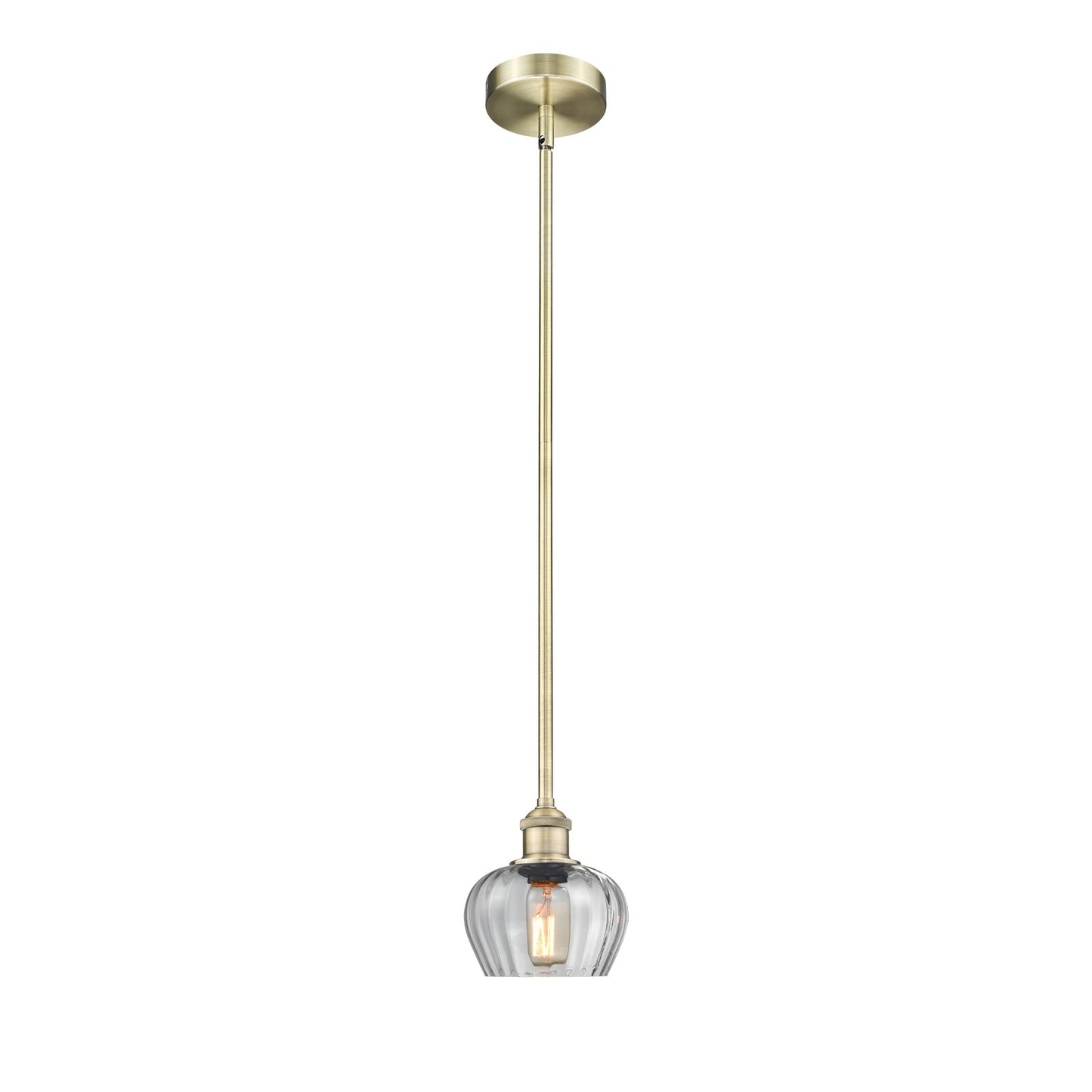 Innovations Fenton 7in 1-Light Mini Pendant | Industrial Antique Brass Steel and Clear Ribbed Glass | Kitchen Island & Breakfast Bar | Model 616-1S-AB-G92