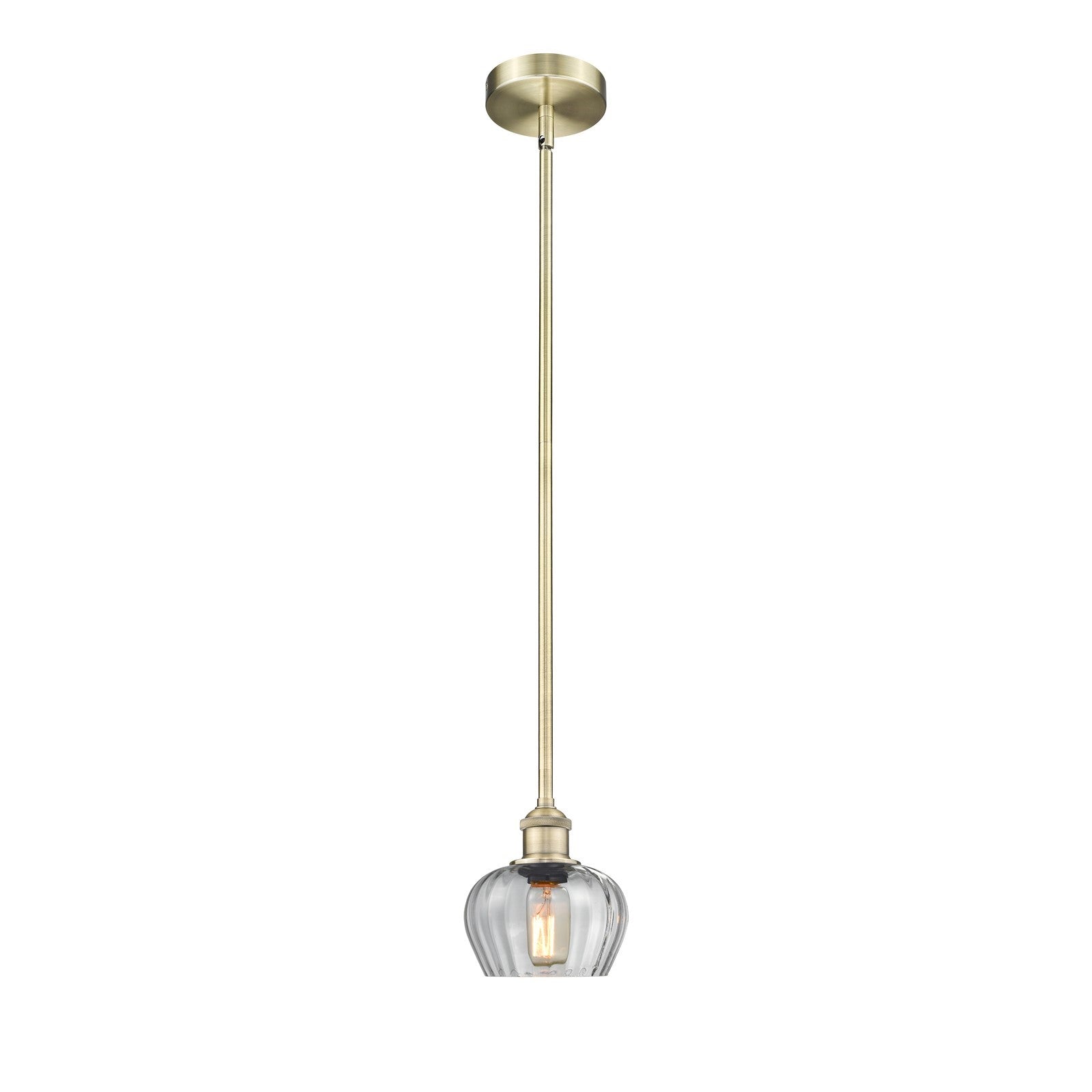 Innovations Fenton 7in 1-Light Mini Pendant | Industrial Antique Brass Steel and Clear Ribbed Glass | Kitchen Island & Breakfast Bar | Model 616-1S-AB-G92