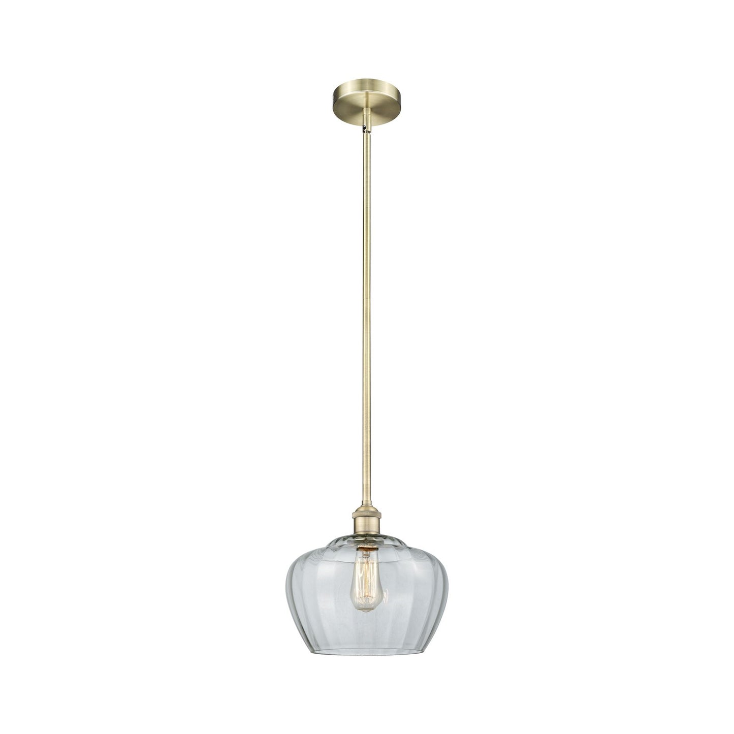 Innovations Fenton 11in 1-Light Mini Pendant | Industrial Antique Brass and Clear Ribbed Glass | Kitchen Island & Dining Room | Model 616-1S-AB-G92-L-LED
