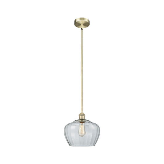 Innovations Fenton 11in 1-Light Mini Pendant | Industrial Antique Brass and Clear Ribbed Glass | Kitchen Island & Dining Room | Model 616-1S-AB-G92-L-LED