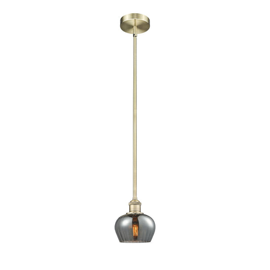 Innovations Lighting Fenton 1-Light Mini Pendant | Industrial Antique Brass Steel and Light Smoke Ribbed Glass | Kitchen Island & | Model 616-1S-AB-G93