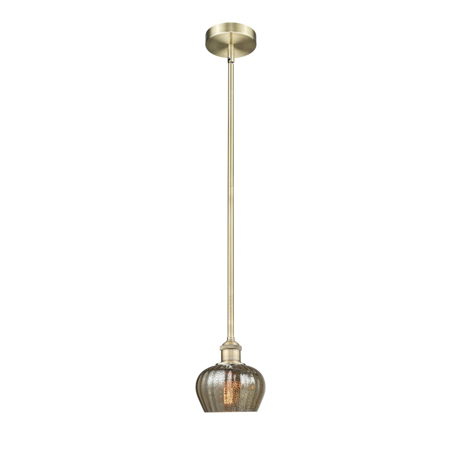 Innovations Fenton 7in 1-Light Mini Pendant | Industrial Antique Brass Steel and Mercury Ribbed Glass | Kitchen Island & Dining Room | Model 616-1S-AB-G96
