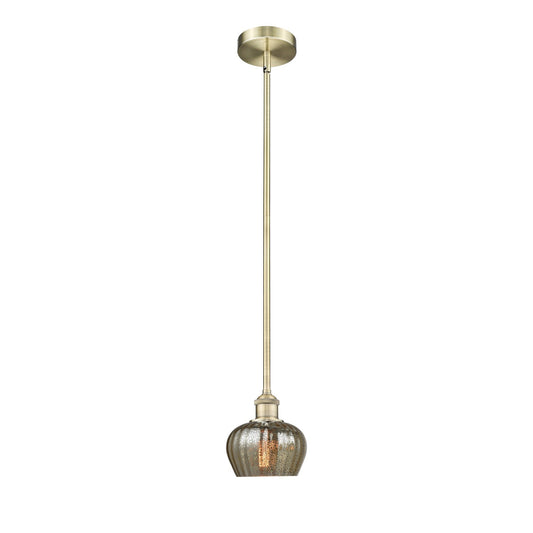 Innovations Fenton 7in 1-Light Mini Pendant | Industrial Antique Brass Steel and Mercury Ribbed Glass | Kitchen Island & Dining Room | Model 616-1S-AB-G96