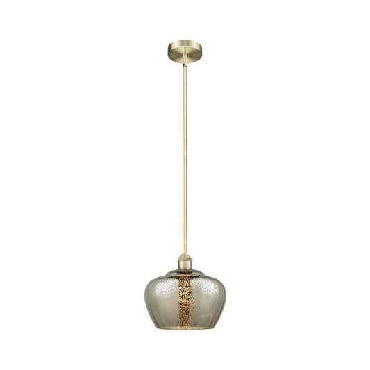 Innovations Fenton 11in 1-Light Mini Pendant | Industrial Antique Brass Steel and Mercury Ribbed Glass | Kitchen Island & Dining | Model 616-1S-AB-G96-L