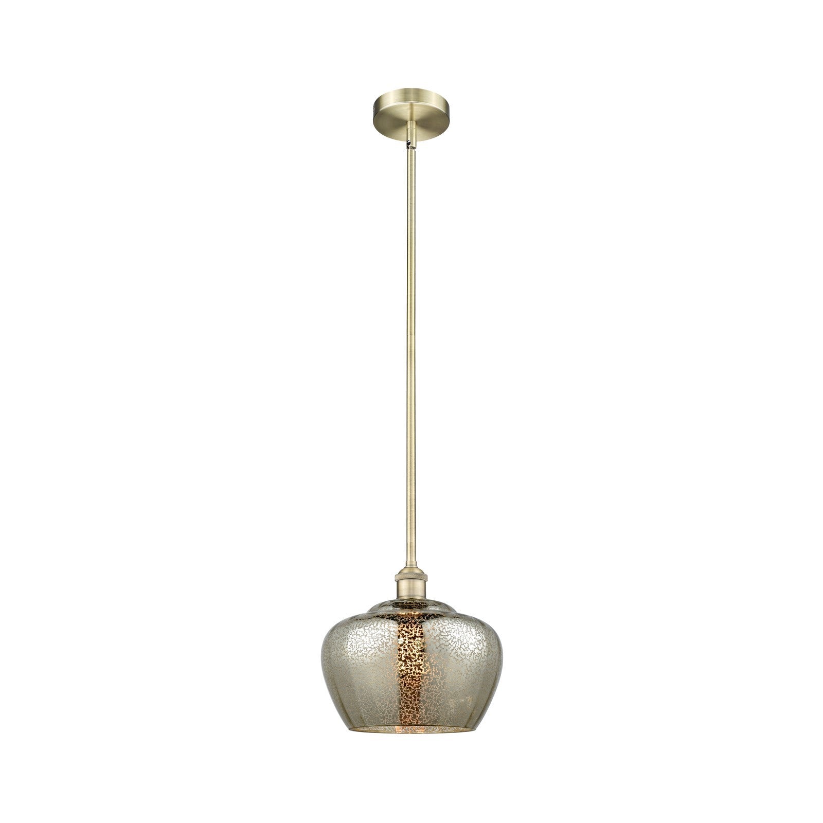 Innovations Fenton 11in 1-Light Mini Pendant | Industrial Antique Brass and Mercury Ribbed Glass | Kitchen Island & Dining | Model 616-1S-AB-G96-L-LED