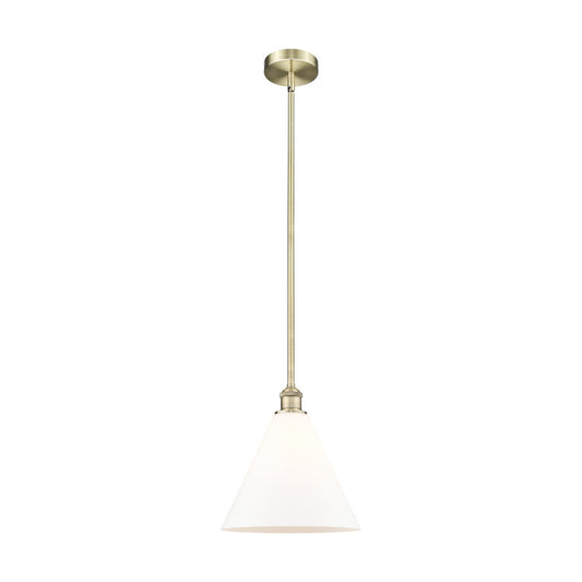 Innovations Berkshire Glass 12in 1-Light Mini Pendant | Industrial Antique Brass Steel and Matte White Glass | Kitchen | Model 616-1S-AB-GBC-121-LED