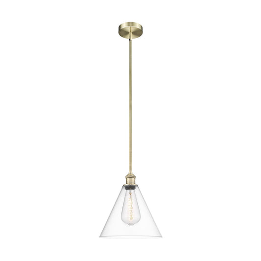 Innovations Berkshire 12in 1-Light Mini Pendant | Industrial Antique Brass Steel and Clear Cone Glass | Kitchen Island & Dining | Model 616-1S-AB-GBC-122