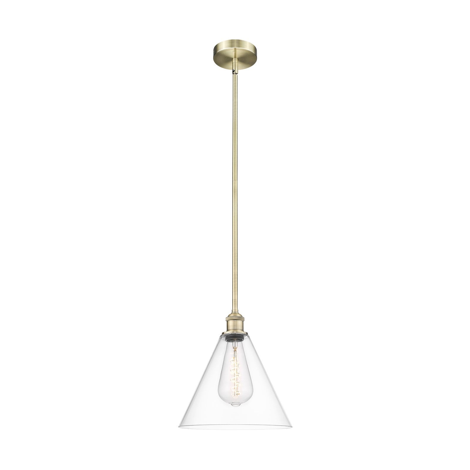 Innovations Berkshire 12in 1-Light Mini Pendant | Industrial Antique Brass Steel and Clear Cone Glass | Kitchen Island & Dining | Model 616-1S-AB-GBC-122