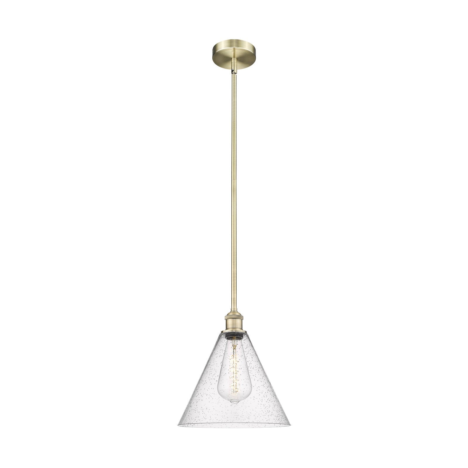 Innovations Berkshire Glass 12in 1-Light Mini Pendant | Industrial Antique Brass Steel and Seedy Glass | Kitchen Island & Dining | Model 616-1S-AB-GBC-124