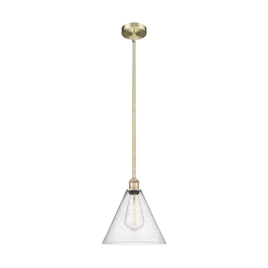 Innovations Berkshire Glass 12in 1-Light Mini Pendant | Industrial Antique Brass Steel and Seedy Glass | Kitchen Island & | Model 616-1S-AB-GBC-124-LED