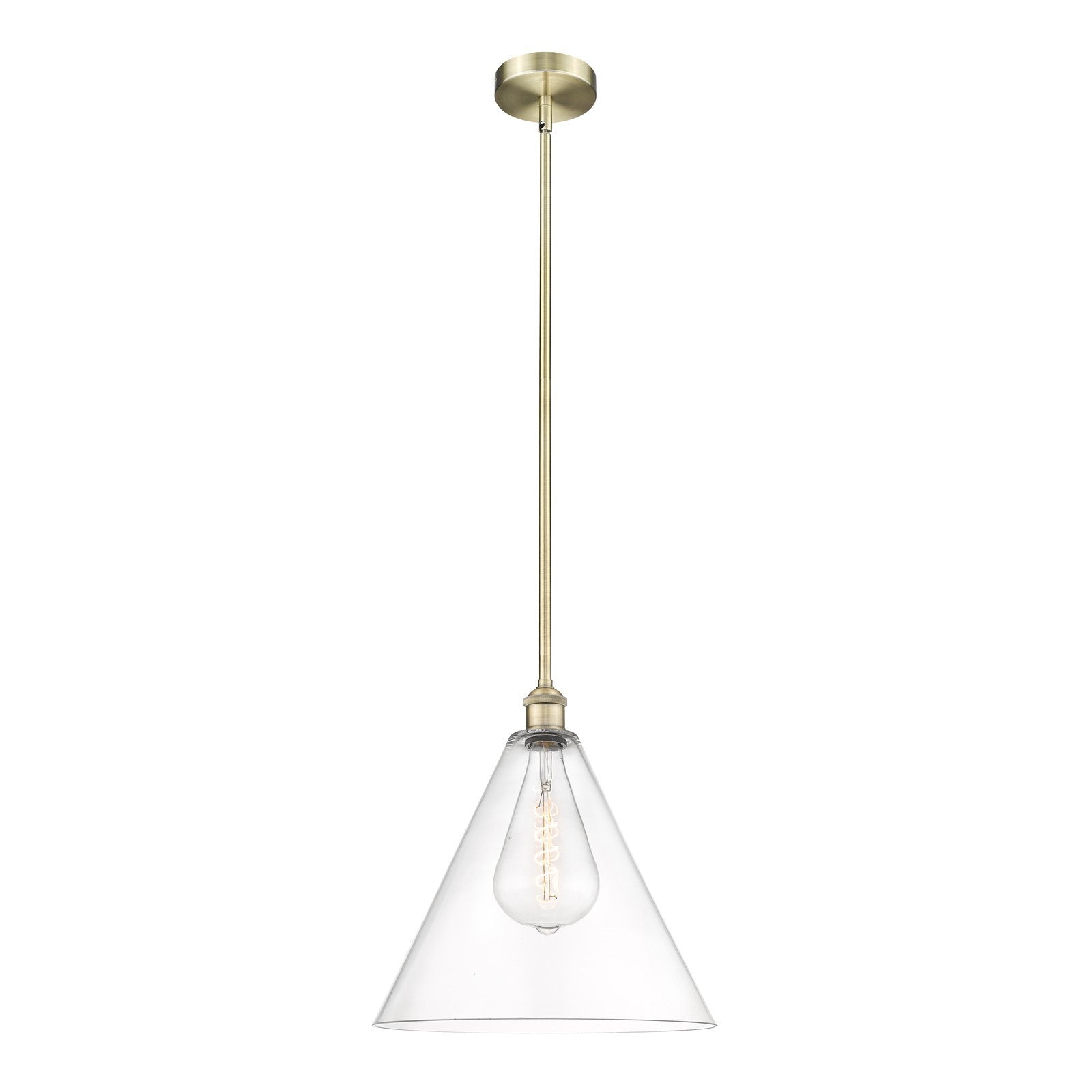 Innovations Berkshire Glass 16in 1-Light Pendant | Industrial Antique Brass Steel and Clear Glass | Kitchen Island & Dining | Model 616-1S-AB-GBC-162-LED