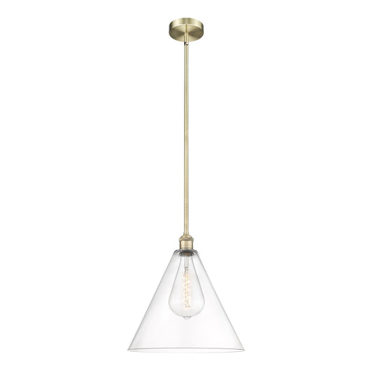 Innovations Berkshire Glass 16in 1-Light Pendant | Industrial Antique Brass Steel and Clear Glass | Kitchen Island & Dining | Model 616-1S-AB-GBC-162-LED