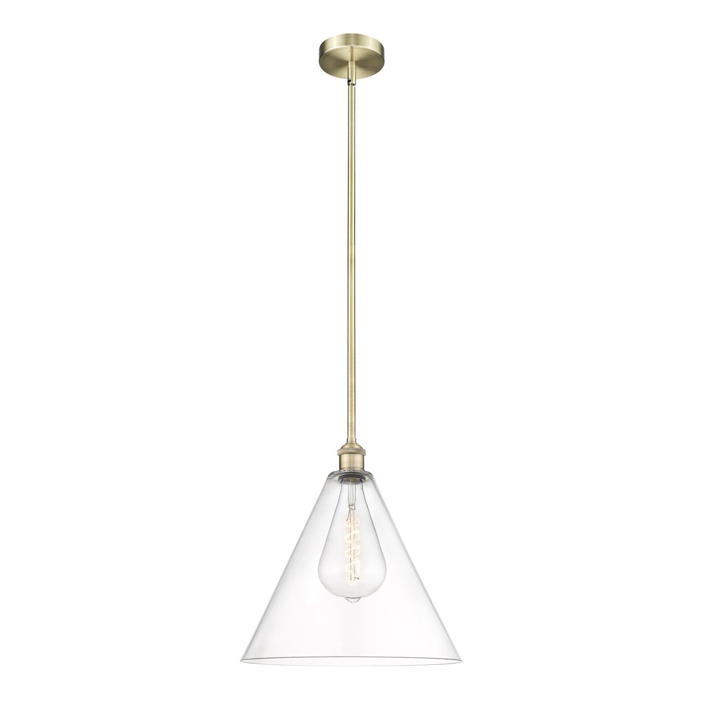 Innovations Berkshire Glass 16in 1-Light Pendant | Industrial Antique Brass Steel and Clear Glass | Kitchen Island & Dining | Model 616-1S-AB-GBC-162-LED