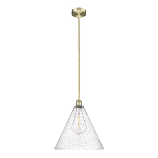 Innovations Berkshire 16in 1-Light Pendant | Industrial Antique Brass Steel and Seedy Glass | Kitchen Island & Dining Room | Model 616-1S-AB-GBC-164-LED