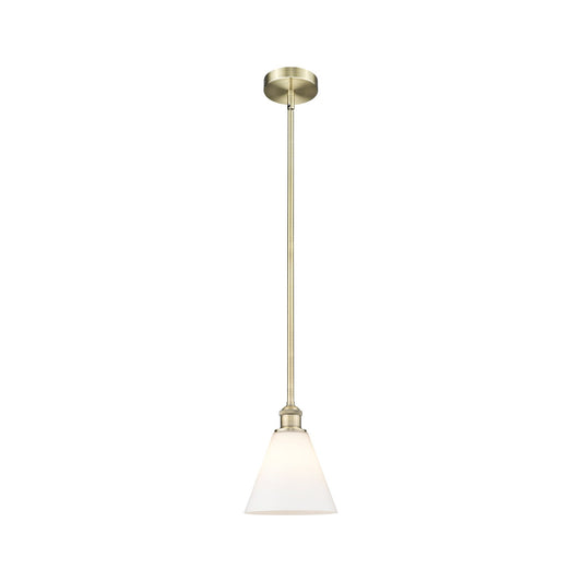 Innovations Berkshire Glass 8in 1-Light Mini Pendant | Industrial Antique Brass Steel and Matte White Glass | Kitchen Island & | Model 616-1S-AB-GBC-81