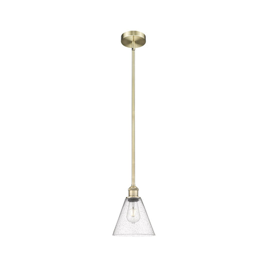 Innovations Berkshire Glass 8in 1-Light Mini Pendant | Industrial Antique Brass Steel and Seedy Glass | Kitchen Island & | Model 616-1S-AB-GBC-84-LED