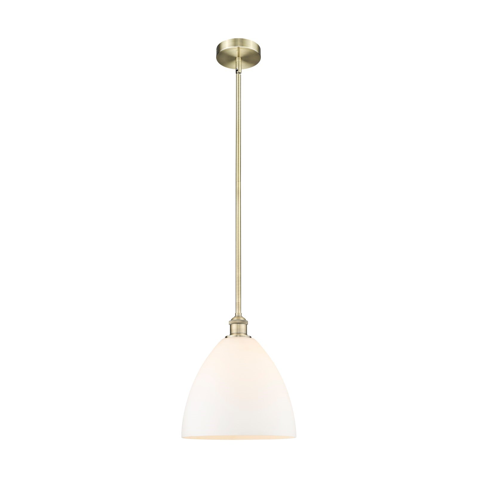 Innovations Bristol 12in 1-Light Mini Pendant | Industrial Antique Brass Steel and Matte White Glass | Kitchen Island & | Model 616-1S-AB-GBD-121-LED