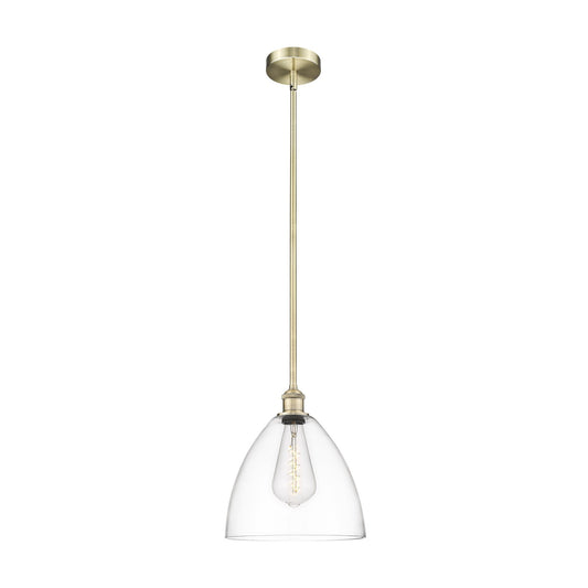 Innovations Bristol 12in 1-Light Mini Pendant | Industrial Antique Brass Steel and Clear Glass | Kitchen Island & Dining | Model 616-1S-AB-GBD-122-LED