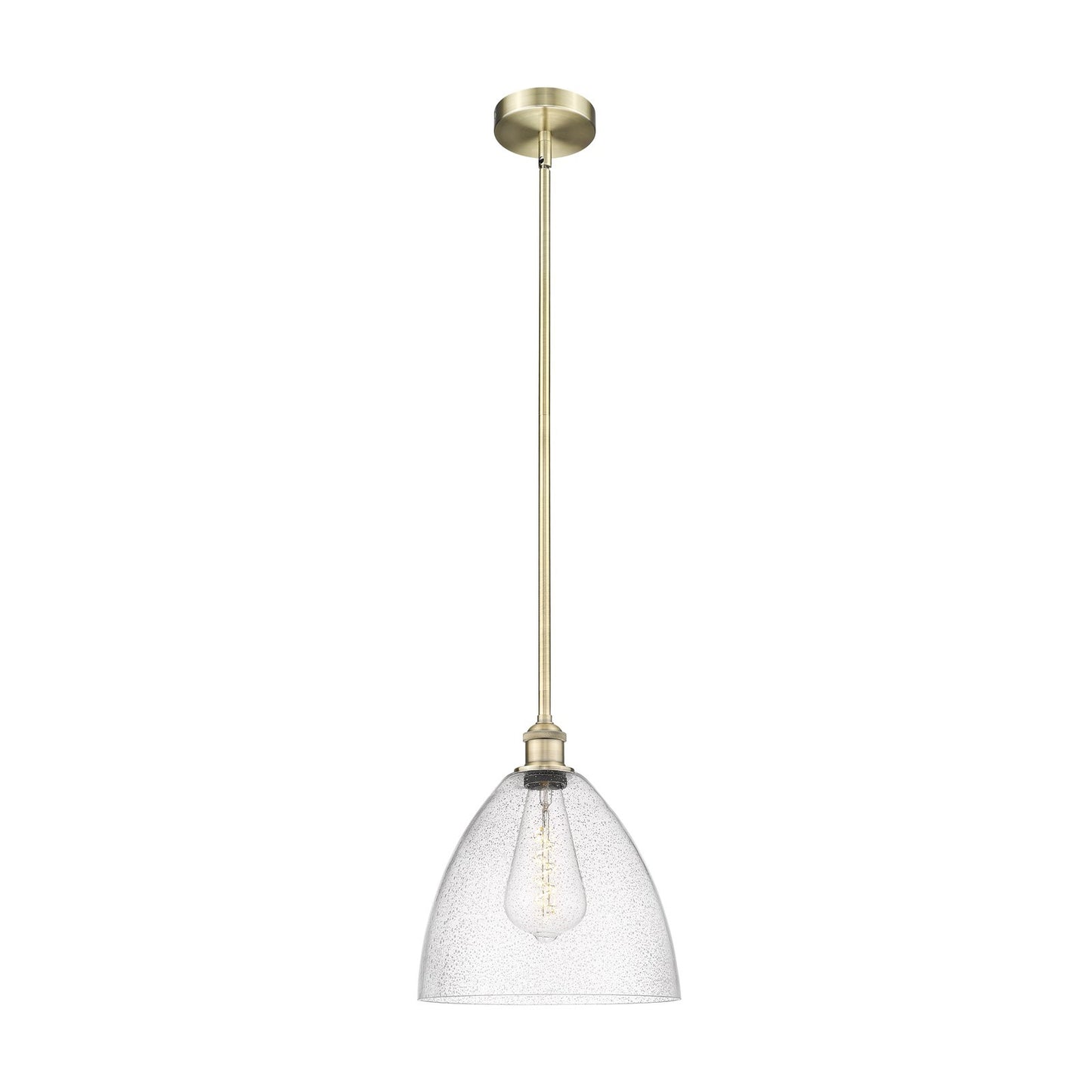 Innovations Bristol 12in 1-Light Mini Pendant | Industrial Antique Brass Steel and Seedy Glass Dome | Kitchen Island & Dining | Model 616-1S-AB-GBD-124