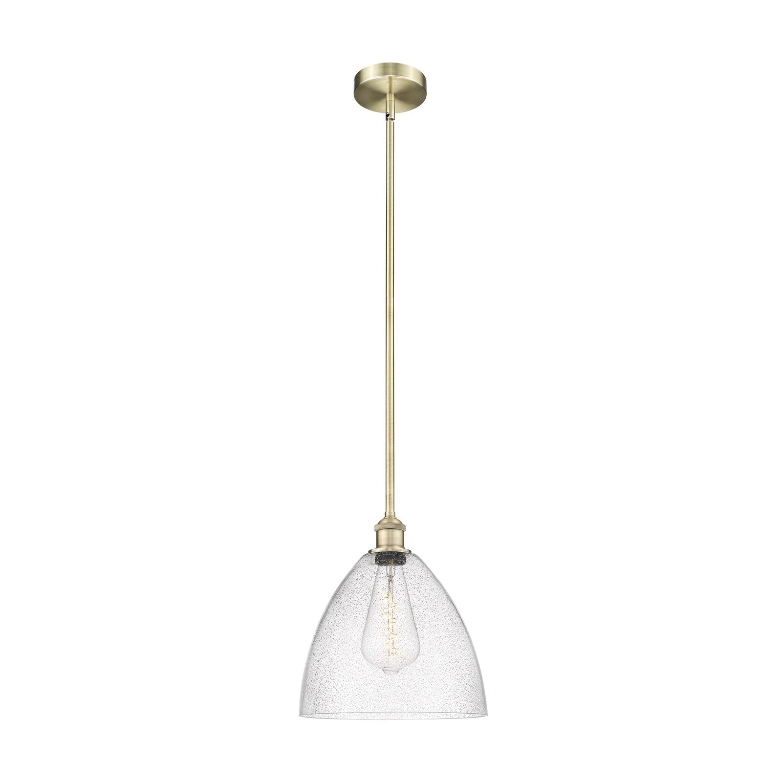 Innovations Bristol 12in 1-Light Mini Pendant | Industrial Antique Brass Steel and Seedy Glass Dome | Kitchen Island & Dining | Model 616-1S-AB-GBD-124