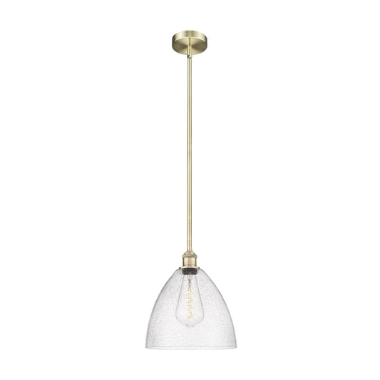 Innovations Bristol 12in 1-Light Mini Pendant | Industrial Antique Brass Steel and Seedy Glass Dome | Kitchen Island & Dining | Model 616-1S-AB-GBD-124