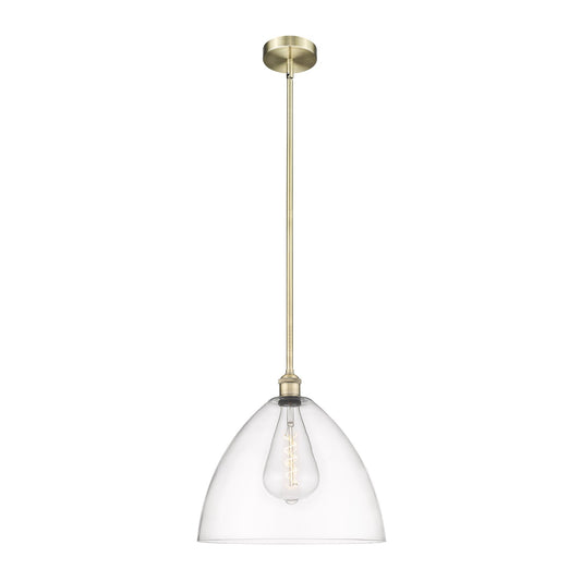 Innovations Bristol 16in 1-Light Pendant | Industrial Antique Brass Steel and Clear Glass | Kitchen Island & Dining Room | Model 616-1S-AB-GBD-162-LED