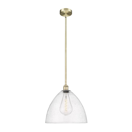 Innovations Bristol 16in 1-Light Pendant | Industrial Antique Brass Steel and Seedy Glass | Kitchen Island & Dining Room | 16 x | Model 616-1S-AB-GBD-164