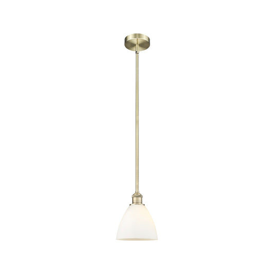 Innovations Bristol 8in 1-Light Mini Pendant | Industrial Antique Brass Steel and Matte White Glass | Kitchen Island | 7.5 x 7.5 | Model 616-1S-AB-GBD-751