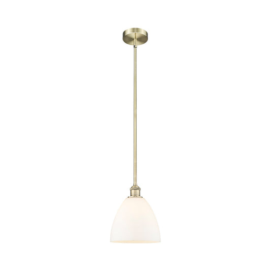 Innovations Bristol 9in 1-Light Mini Pendant | Industrial Antique Brass Steel and Matte White Glass | Kitchen Island & Dining | Model 616-1S-AB-GBD-91-LED