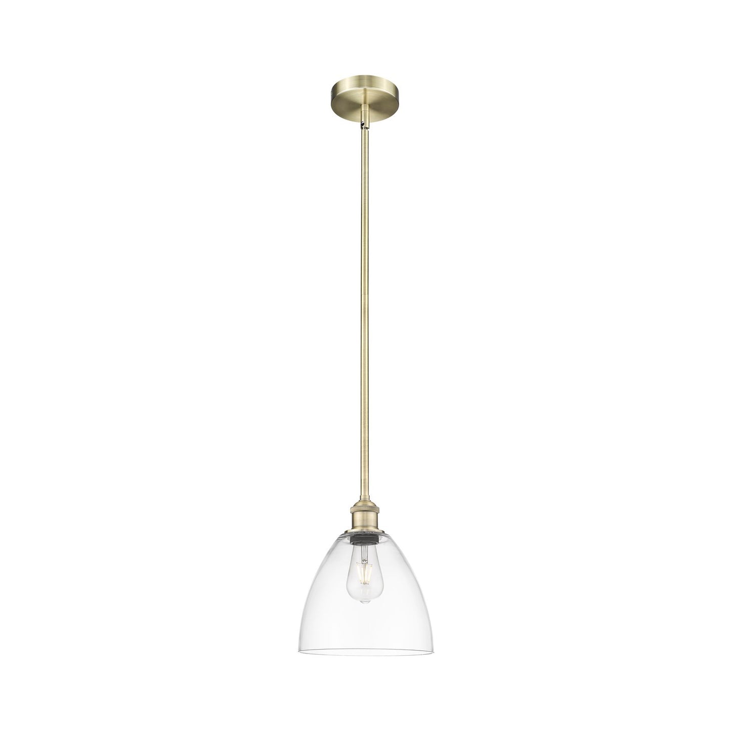 Innovations Bristol 9in 1-Light Mini Pendant | Industrial Antique Brass Steel and Clear Glass | Kitchen Island & Dining Room | Model 616-1S-AB-GBD-92-LED