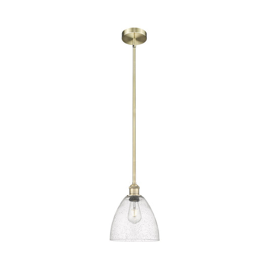 Innovations Bristol 9in 1-Light Mini Pendant | Industrial Antique Brass Steel and Seedy Glass | Kitchen Island & Dining Room | 9 | Model 616-1S-AB-GBD-94