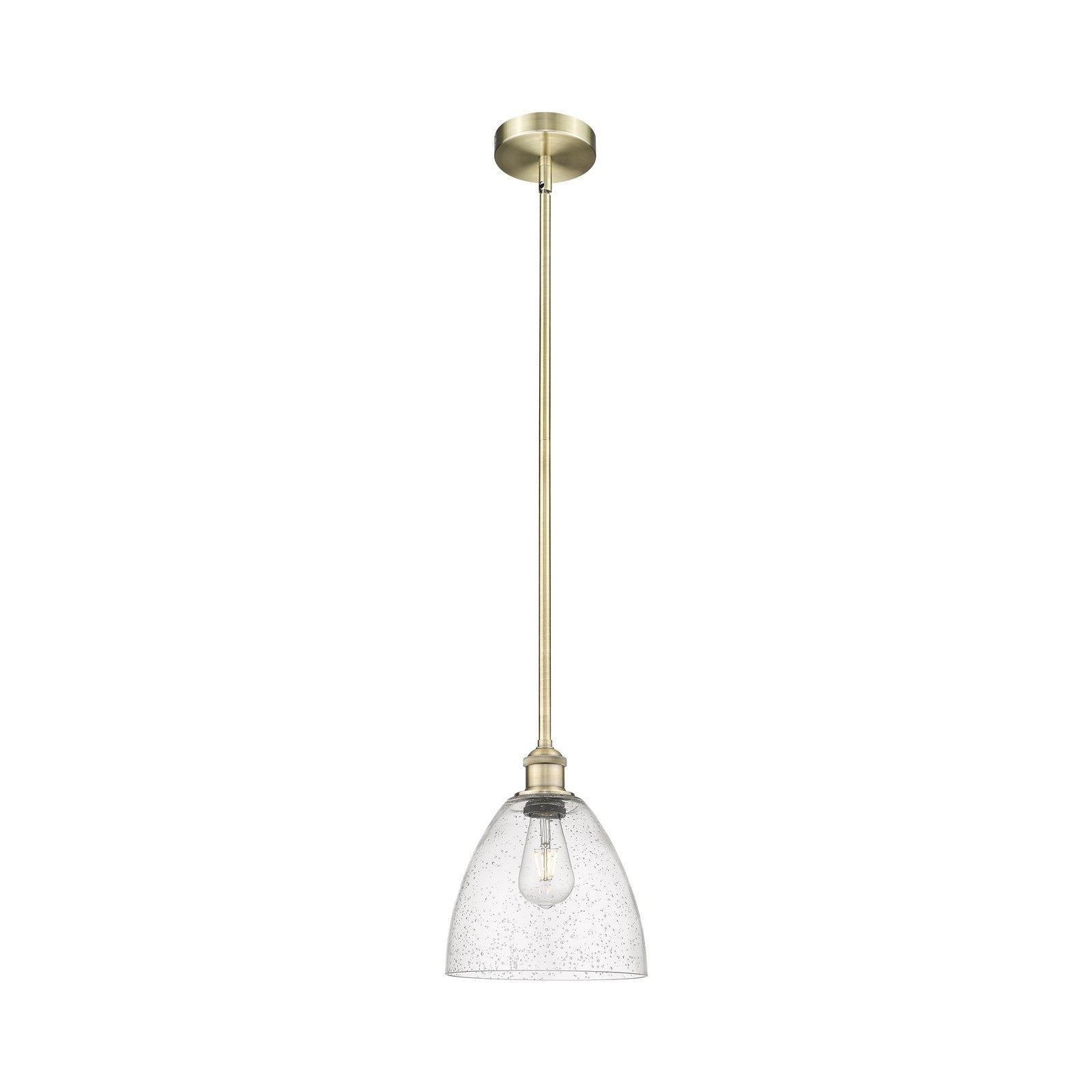 Innovations Bristol 9in 1-Light Mini Pendant | Industrial Antique Brass Steel and Seedy Glass | Kitchen Island & Dining Room | Model 616-1S-AB-GBD-94-LED