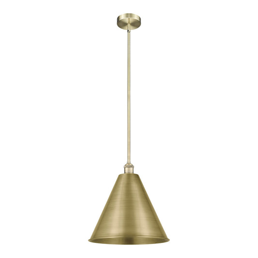 Innovations Berkshire Metal 16in 1-Light Mini Pendant | Industrial Antique Brass Steel and Cast Brass Metal Shade | Kitchen | Model 616-1S-AB-MBC-16-AB