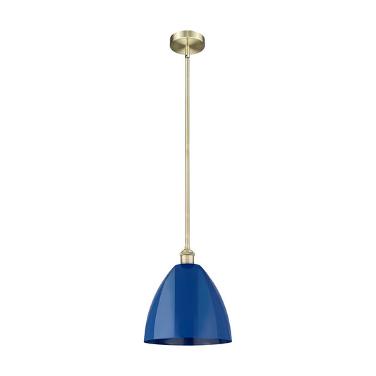 Innovations Plymouth 12in 1-Light Mini Pendant | Industrial Antique Brass Steel and Matte Blue Metal | Kitchen Island & | Model 616-1S-AB-MBD-12-BL-LED