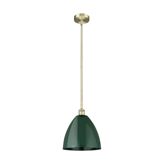 Innovations Plymouth 12in 1-Light Mini Pendant | Industrial Antique Brass and Matte Green Metal | Kitchen Island & Dining Room | Model 616-1S-AB-MBD-12-GR