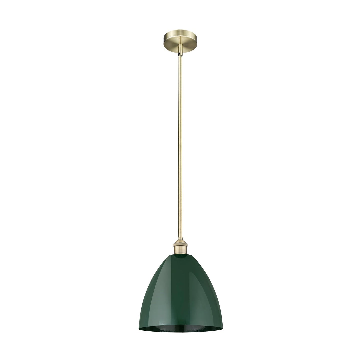 Innovations Plymouth 12in 1-Light Mini Pendant | Industrial Antique Brass and Matte Green Metal | Kitchen Island & Dining Room | Model 616-1S-AB-MBD-12-GR