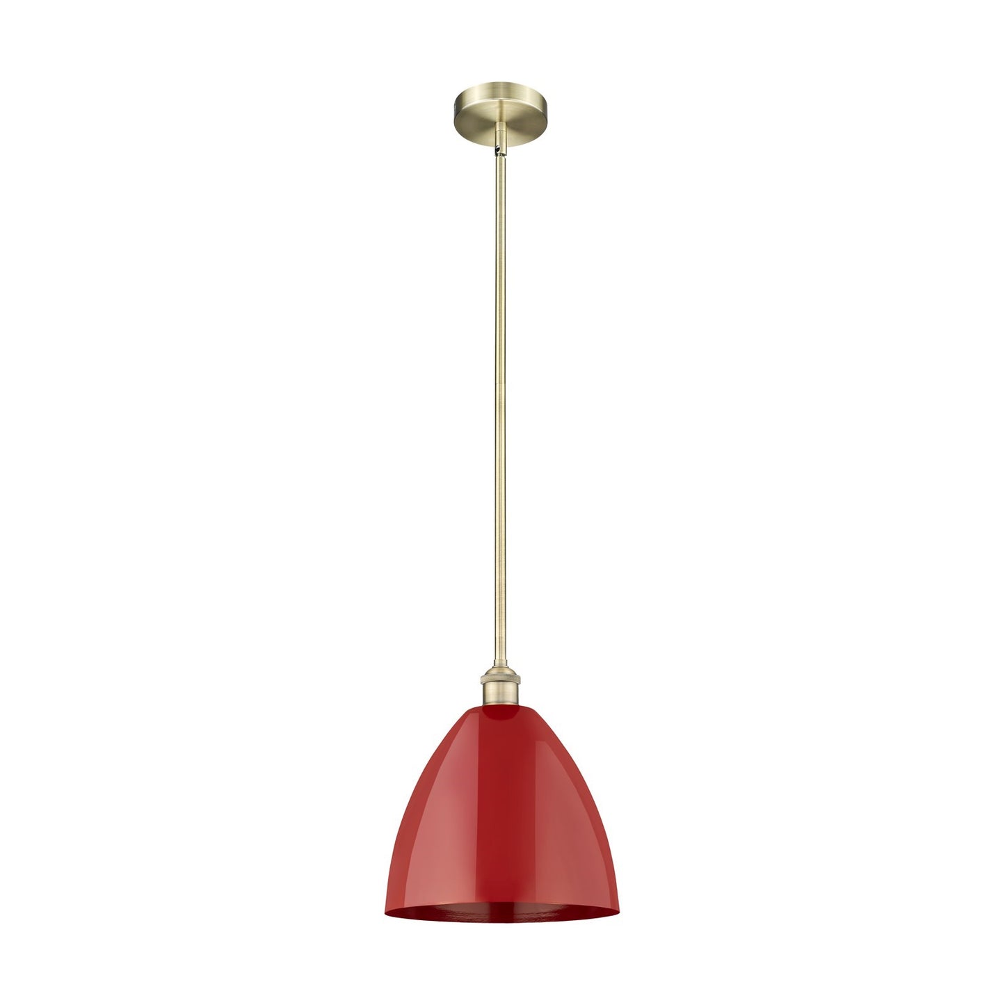 Innovations Plymouth 12in 1-Light Mini Pendant | Industrial Antique Brass Steel and Matte Red Metal | Kitchen Island & Dining | Model 616-1S-AB-MBD-12-RD