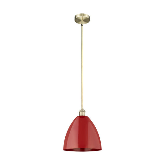 Innovations Plymouth 12in 1-Light Mini Pendant | Industrial Antique Brass Steel and Matte Red Metal | Kitchen Island & Dining | Model 616-1S-AB-MBD-12-RD