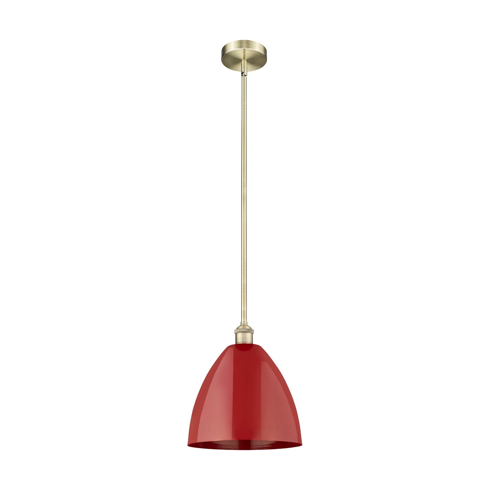 Innovations Plymouth 12in 1-Light Mini Pendant | Industrial Antique Brass Steel and Matte Red Metal | Kitchen Island | 12 | Model 616-1S-AB-MBD-12-RD-LED