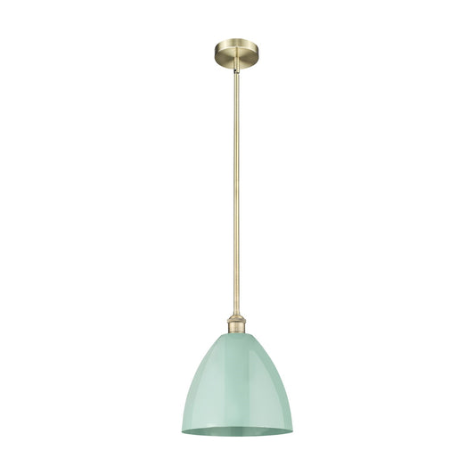Innovations Plymouth 12in 1-Light Mini Pendant | Industrial Antique Brass and Matte Seafoam Metal | Kitchen Island & Dining | Model 616-1S-AB-MBD-12-SF