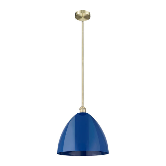 Innovations Plymouth 16in 1-Light Mini Pendant | Industrial Antique Brass Steel and Matte Blue Metal | Kitchen Island & | Model 616-1S-AB-MBD-16-BL-LED