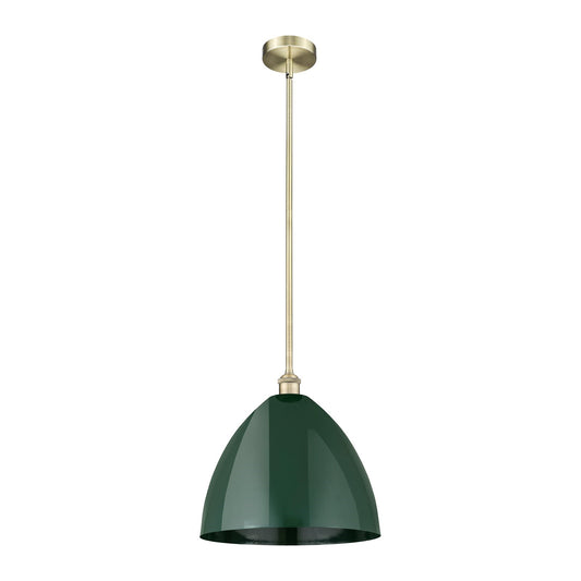 Innovations Plymouth 16in 1-Light Mini Pendant | Industrial Antique Brass Steel and Matte Green Metal | Kitchen Island & | Model 616-1S-AB-MBD-16-GR