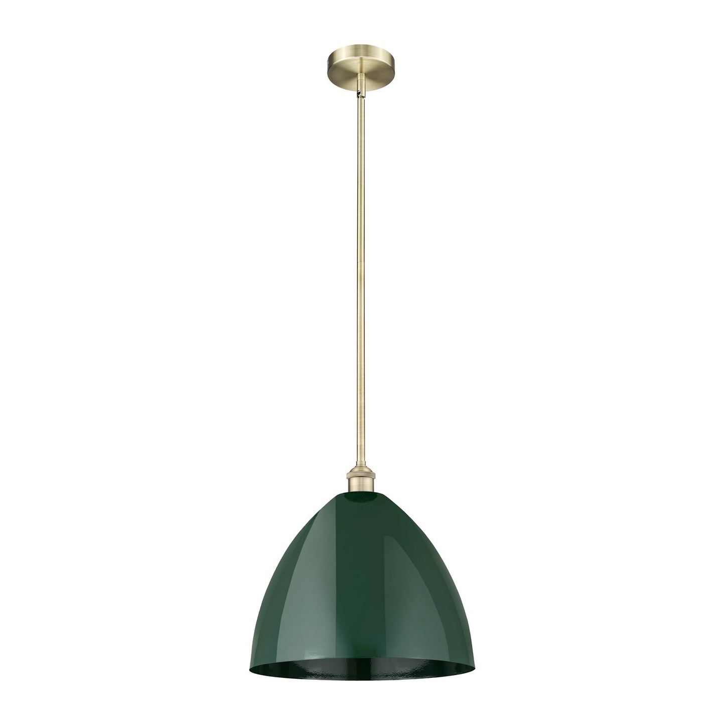 Innovations Plymouth 16in 1-Light Mini Pendant | Industrial Antique Brass Steel and Matte Green Metal | Kitchen Island & | Model 616-1S-AB-MBD-16-GR