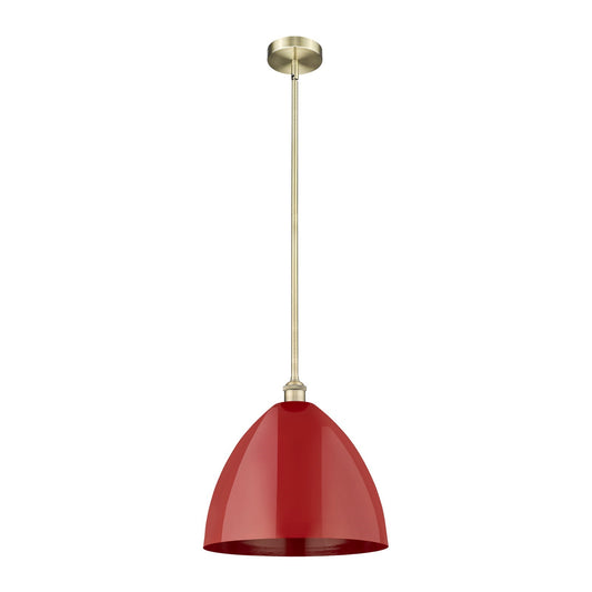Innovations Plymouth 16in 1-Light Mini Pendant | Industrial Antique Brass Steel and Matte Red Metal | Kitchen Island & | Model 616-1S-AB-MBD-16-RD-LED
